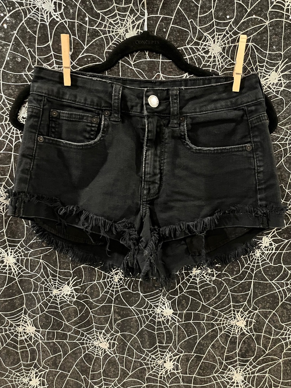 American Eagle Outfitters Black Frayed Hem Jean Shorts